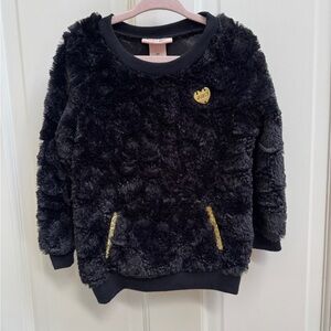 NWOT Juicy Couture 3T Girls Black Fuzzy Warm Kids Blouse Sweater Top with Pocket